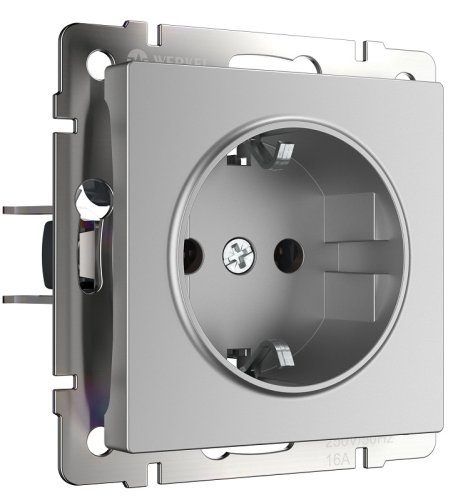 Розетка с заземлением без рамки Werkel 1-м. серебряный глянцевый картинка